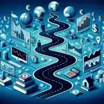 visually represents the journey of learning and engaging in Forex trading for beginners, crafted without using any letters or words. It illustrates the path from acquiring foundational knowledge to navigating the complexities of the Forex market, using symbolic icons and imagery. Each symbol along the path represents key steps and tools essential for trading, aimed at guiding beginners through their Forex trading journey in an intuitive and informative way, emphasizing the importance of continuous learning and strategic planning in the world of currency exchange