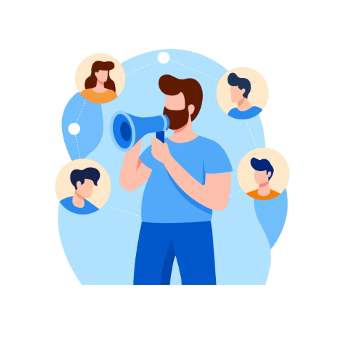 Man with megaphone influencing people