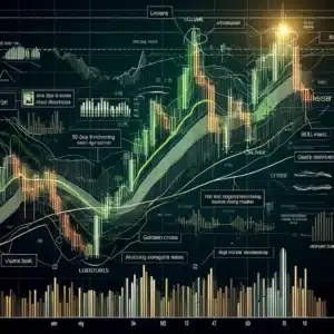 technical analysis chart with annotations showing the 'golden cross' and other indicators that signal the start of a bull market