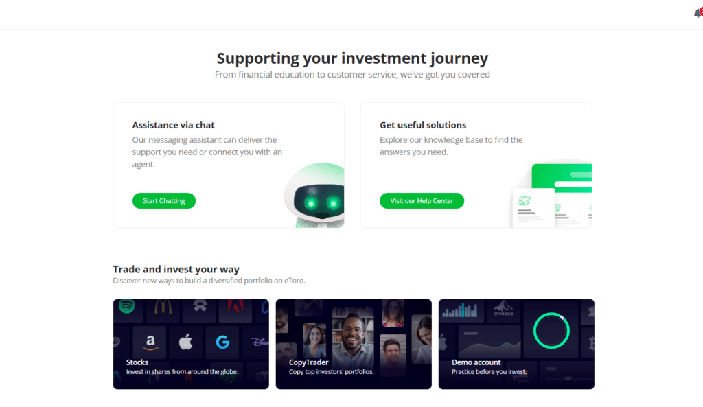 eToro support desk screengrab