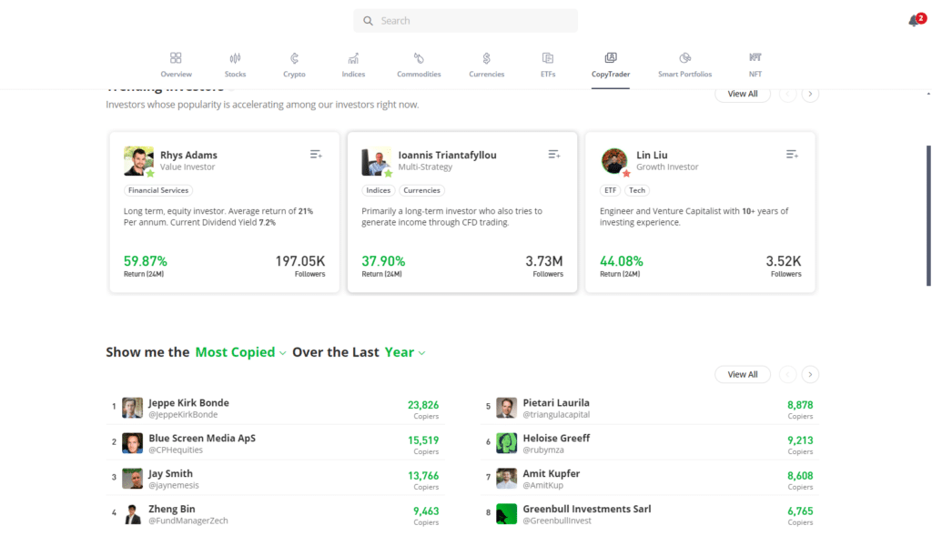 copy trading interface eToro