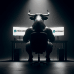 a bull reviewing the unbiased platform on two monitors
