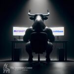 Bullish Trader Reviewing Crypto Platforms Coinbase and kraken on two computer monitors